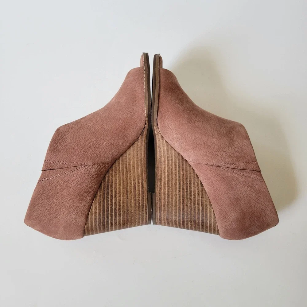 Lucky Brand Jaxy Mauve Leather D'Orsay Wedge Booties 8.5M Boho Chic Earthy